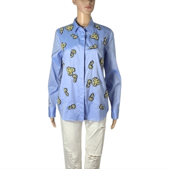 J CREW Blue Stone Embellished 100% Cotton Button-Up Shirt Women's Size 6 - Picture 12 of 15